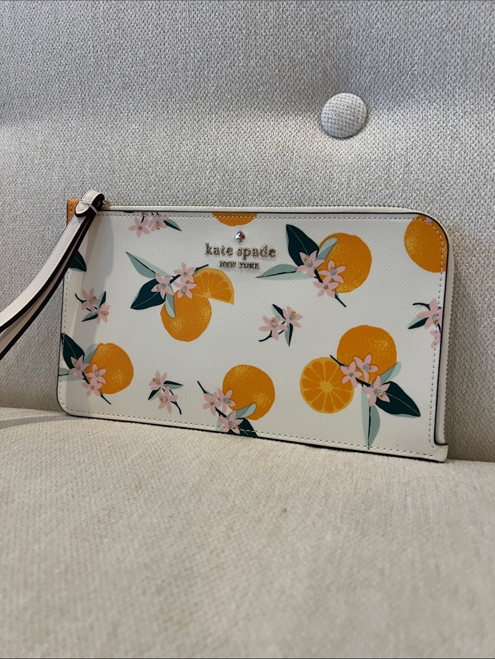 kate spade White Orange Floral Wristlet